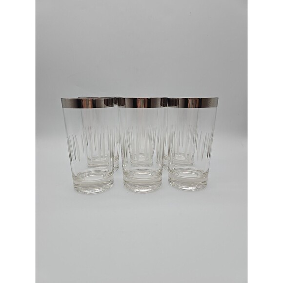 MCM Silver Rim High Ball Etched Glasses "Dorothy Thorpe Style" Set of 6 - Picture 2 of 8